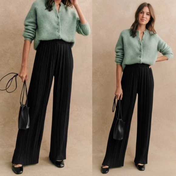 Sezane Pants - SEZANE JIMMY PANTS Black Pleated Trousers Size 40